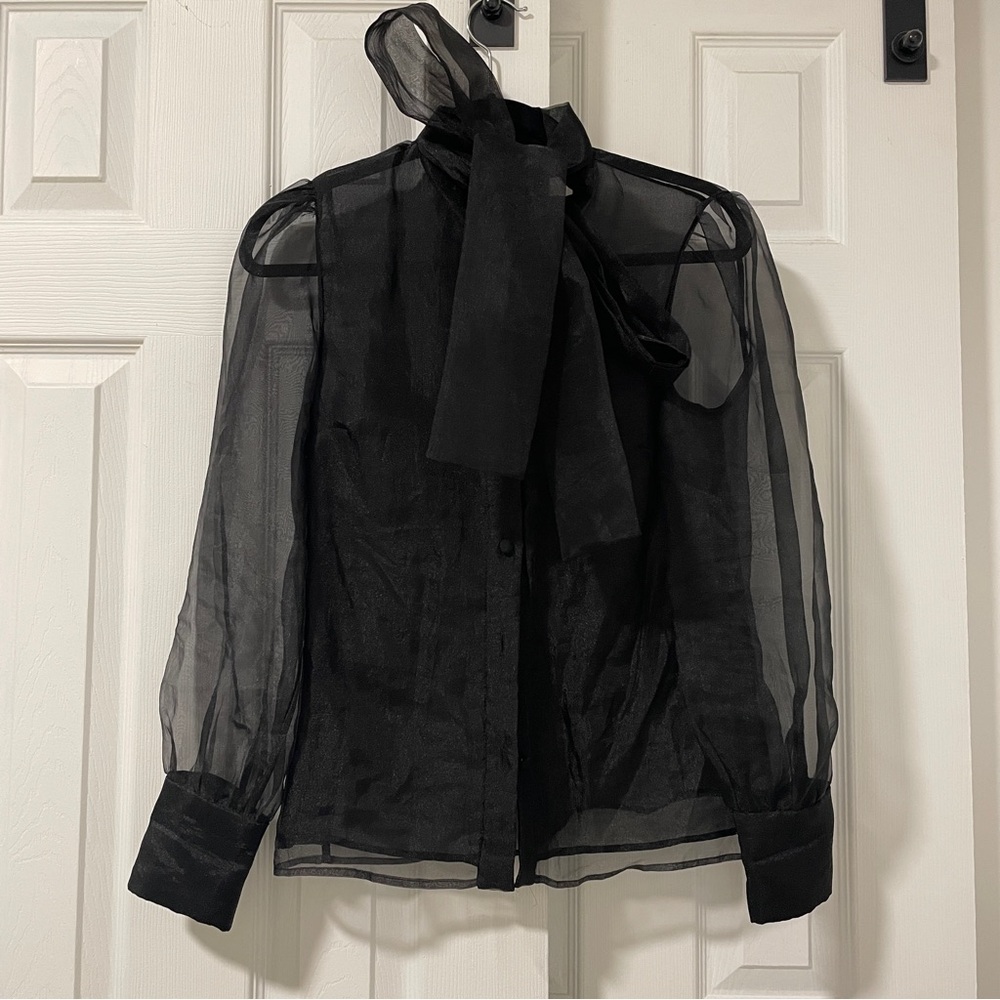 Zara Black Sheer Blouse with Bow